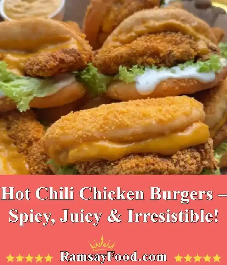Hot Chili Chicken Burgers – Spicy, Juicy & Irresistible! 7 A delicious hot chili chicken burger served with fresh toppings and spicy sauce.