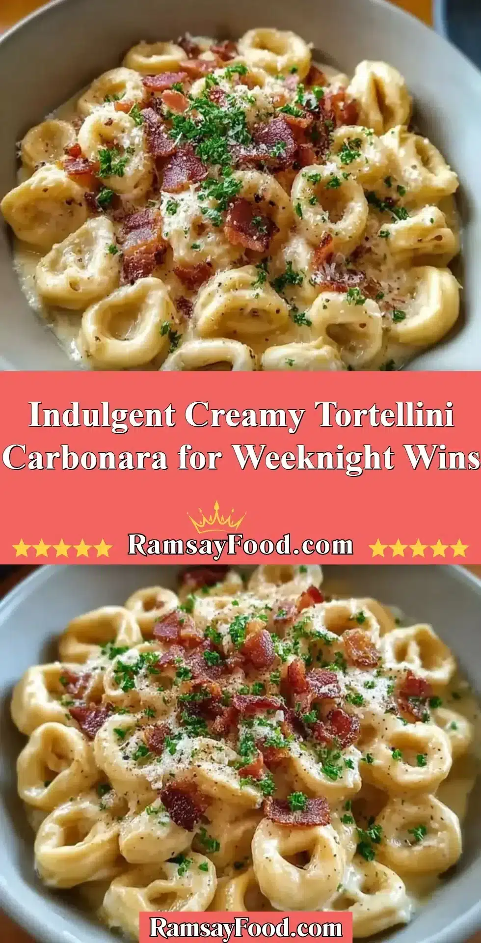 Indulgent Creamy Tortellini Carbonara for Weeknight Wins 2 Creamy tortellini carbonara dish garnished with parsley