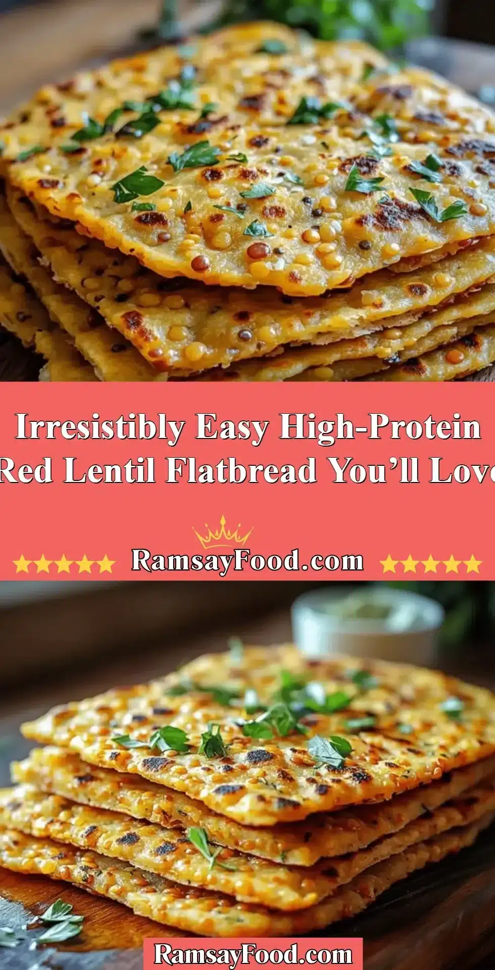 High-protein red lentil flatbread served on a plate, showcasing its texture and color.