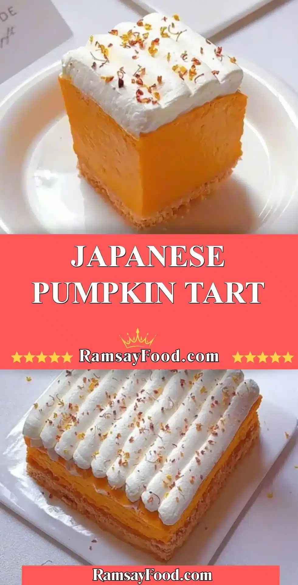 Delicious slice of Japanese pumpkin tart on a wooden table