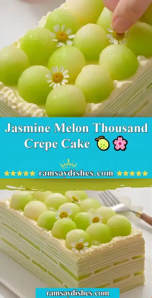 Jasmine Melon Thousand Crepe Cake with layers of crepes and fresh fruit