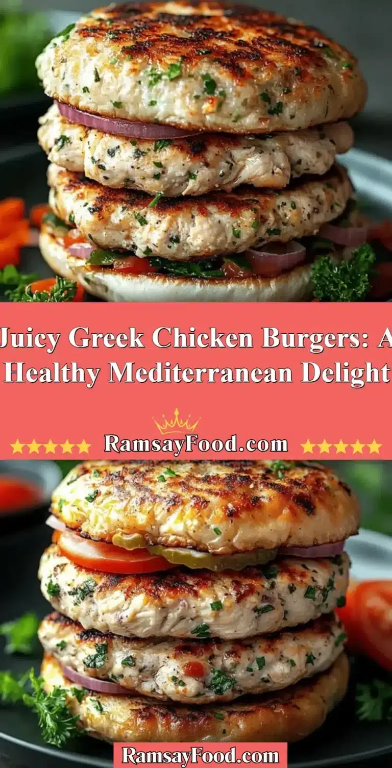 Juicy Greek Chicken Burgers: A Healthy Mediterranean Delight 7 Plate of juicy Greek chicken burgers topped with fresh ingredients