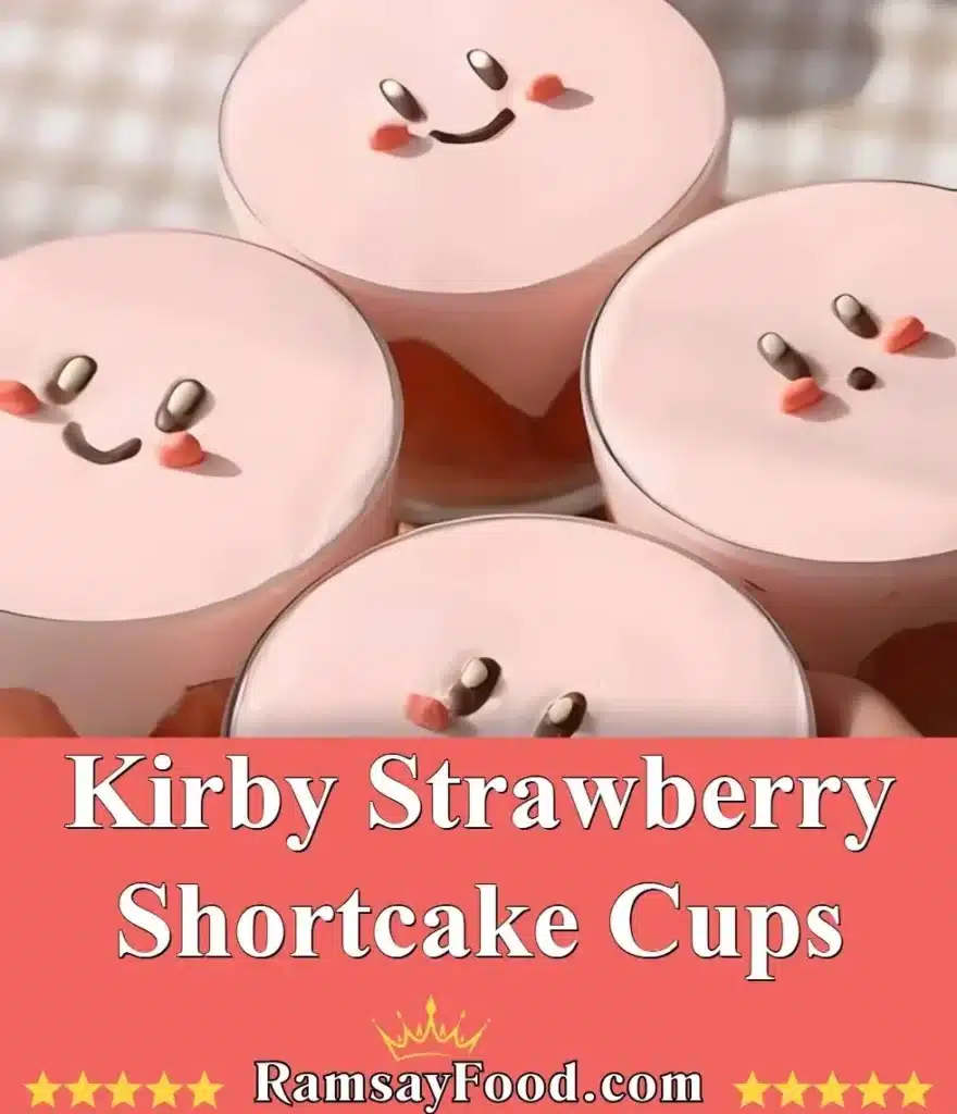 Kirby Strawberry Shortcake Cups featuring fresh strawberries and whipped cream