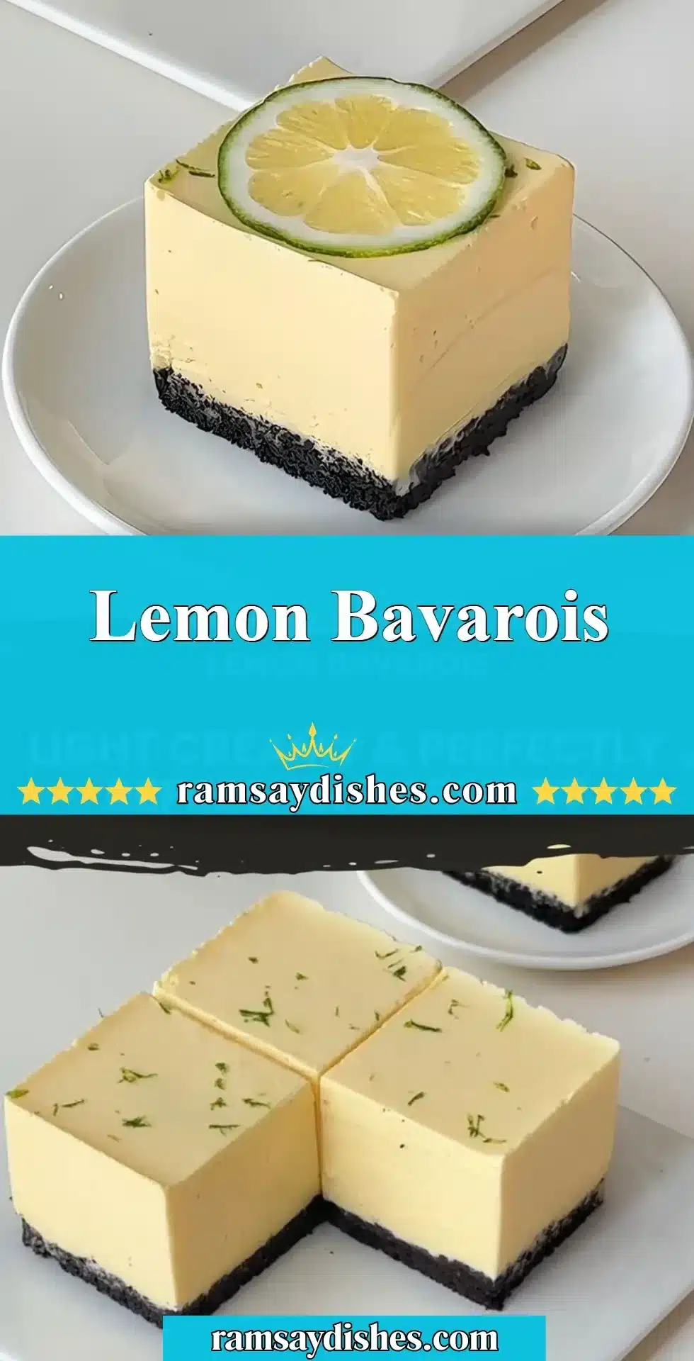 Lemon Bavarois 2 Delicious Lemon Bavarois dessert garnished with fresh lemons.