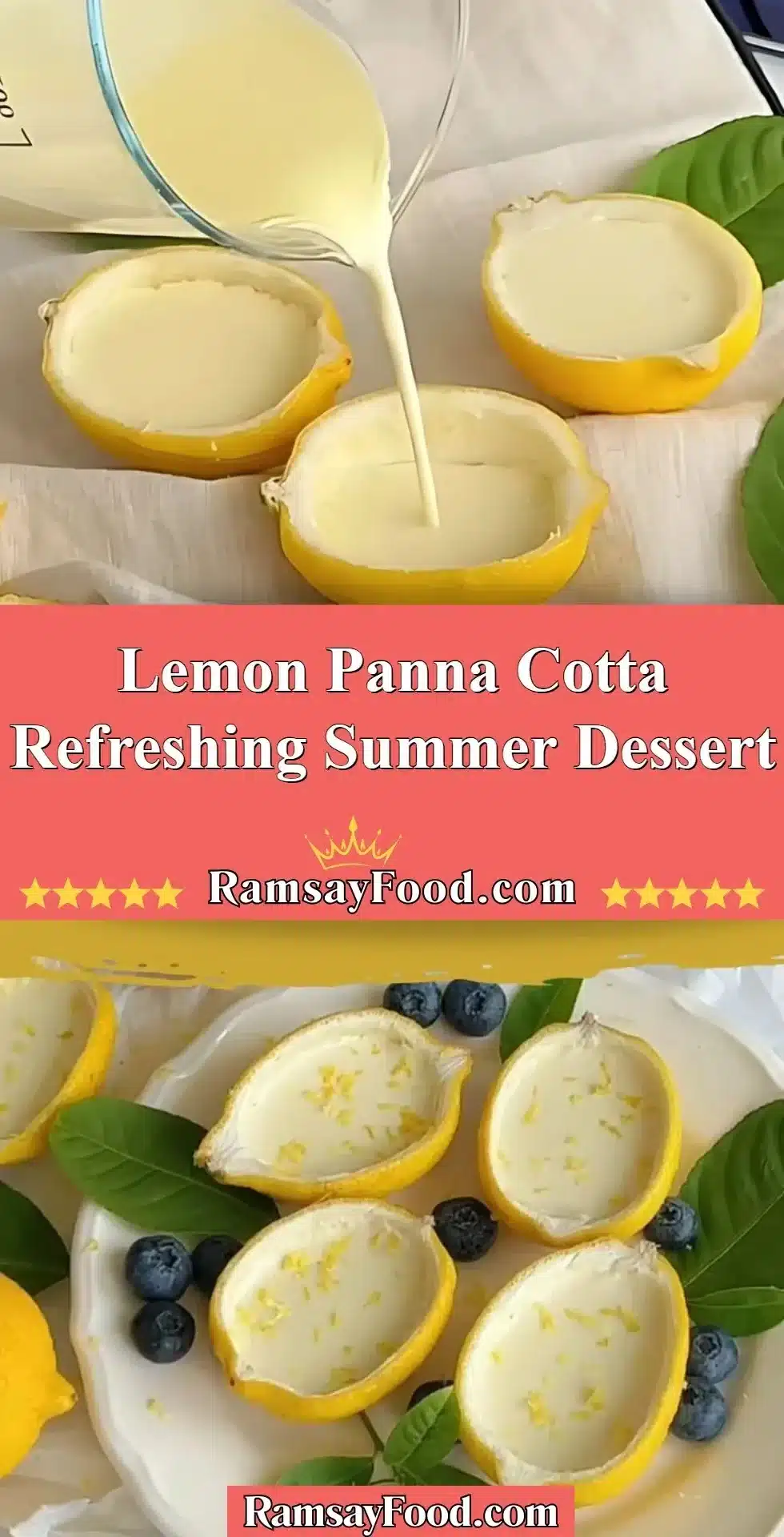 Delicious Lemon Panna Cotta dessert garnished with lemon slices and mint leaves