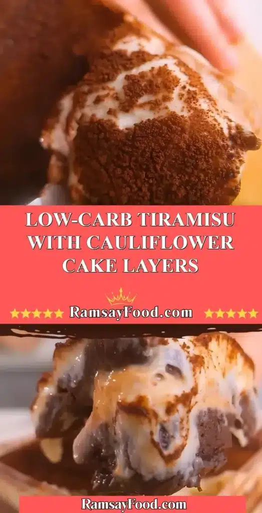 Low-carb tiramisu dessert with cauliflower cake layers
