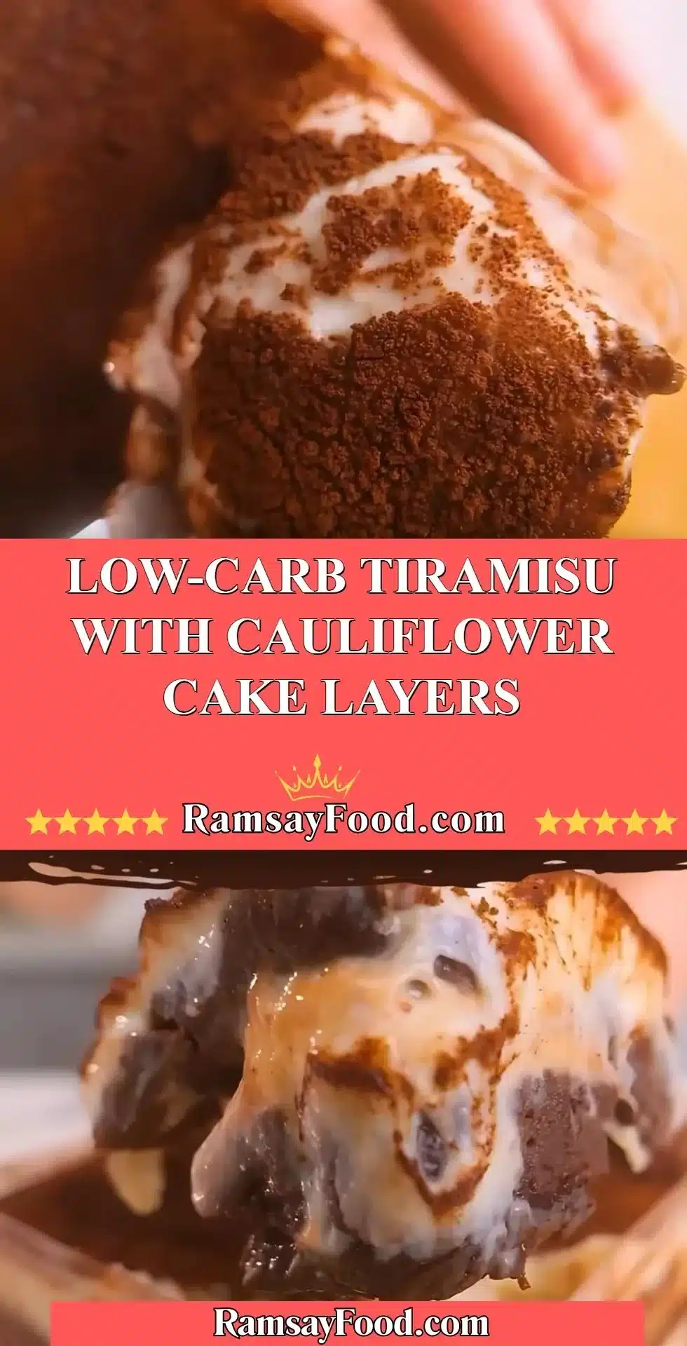 Low-carb tiramisu dessert with cauliflower cake layers