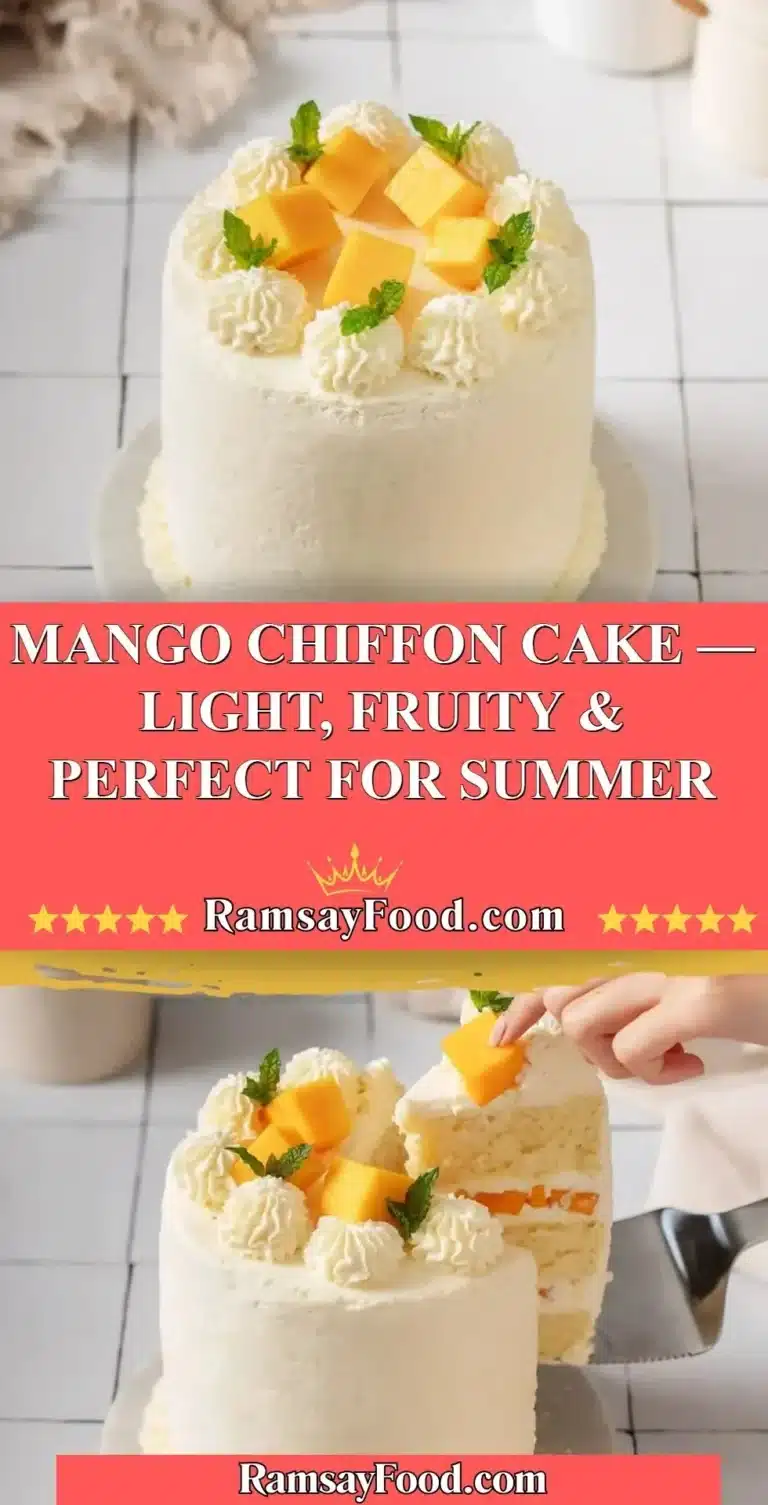 Mango Chiffon Cake — Light, Fruity & Perfect for Summer 6 Light and fruity Mango Chiffon Cake on a summer table