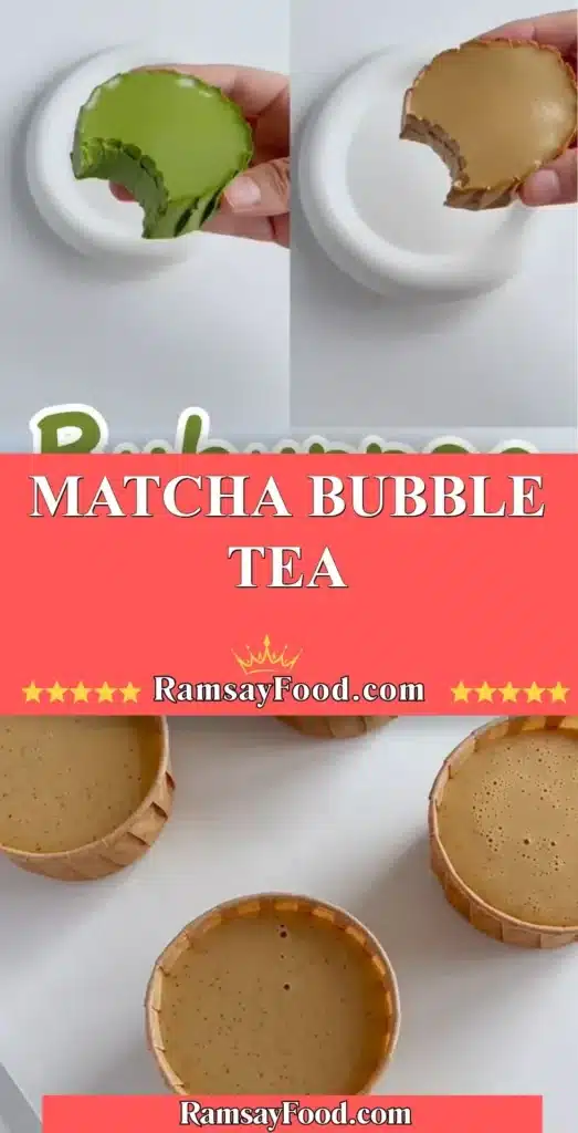 Delicious matcha bubble tea with tapioca pearls in a clear glass