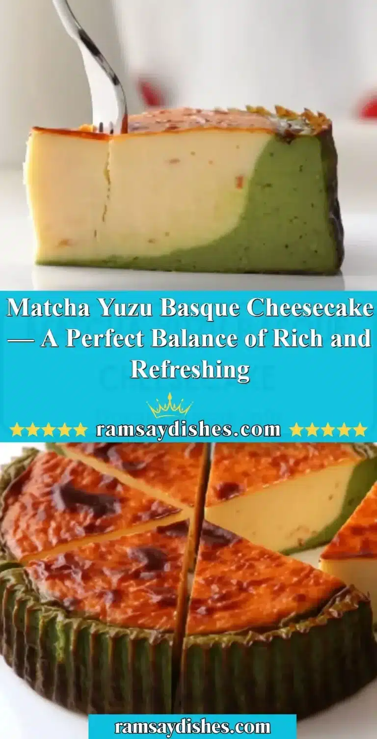 Slice of Matcha Yuzu Basque Cheesecake with a bright green color and citrus zest decoration