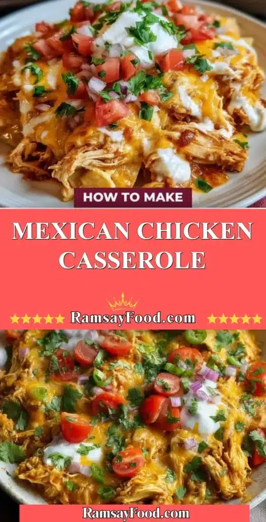 Delicious Mexican Chicken Casserole topped with cheese and spices