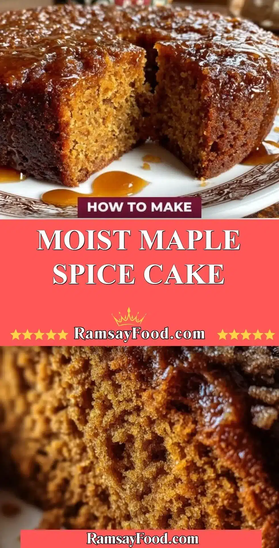 Moist maple spice cake topped with cream and autumn spices
