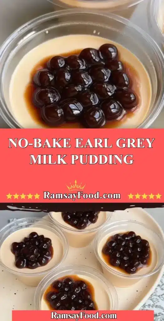 No-Bake Earl Grey Milk Pudding topped with tea leaves in a bowl