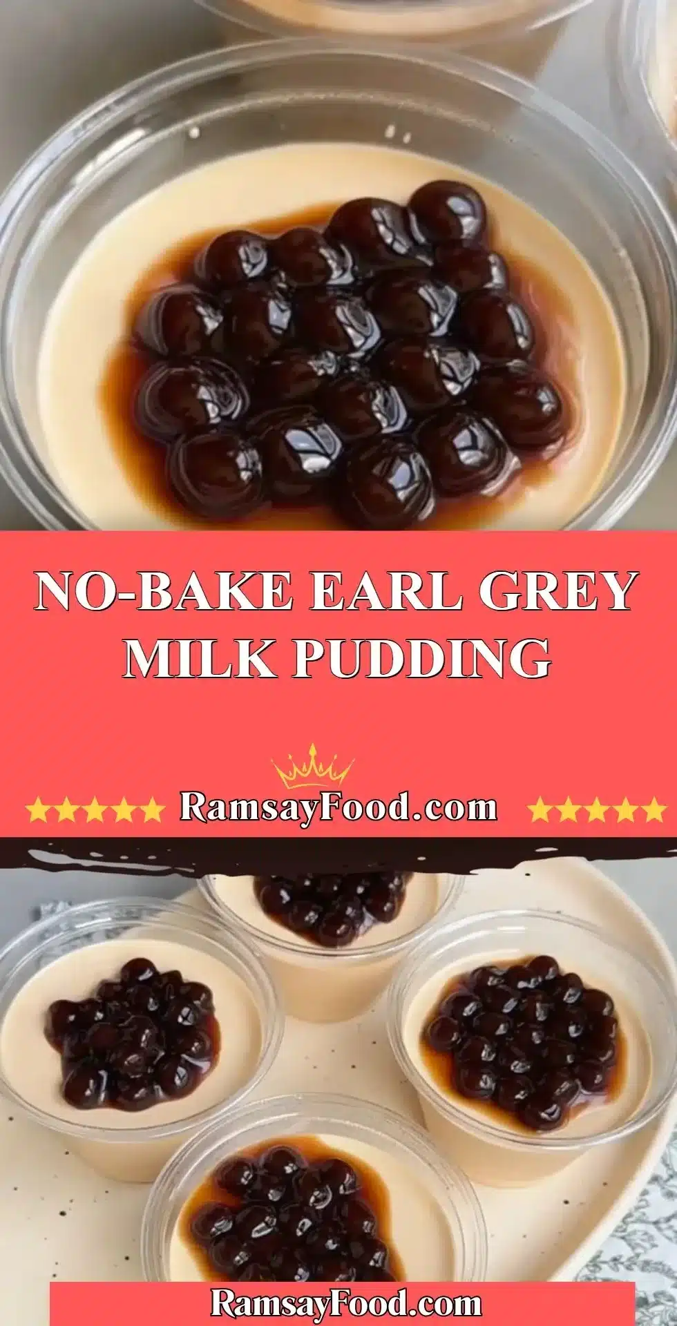 No-Bake Earl Grey Milk Pudding 2 No-Bake Earl Grey Milk Pudding topped with tea leaves in a bowl