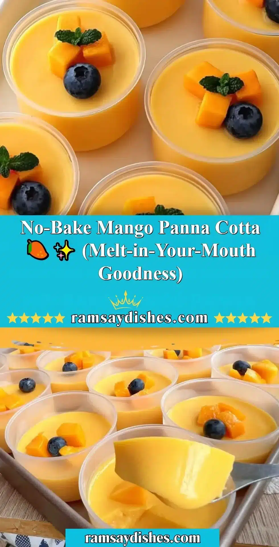 No-Bake Mango Panna Cotta 🥭✨ (Melt-in-Your-Mouth Goodness) 2 Delicious no-bake mango panna cotta dessert garnished with fresh mango slices