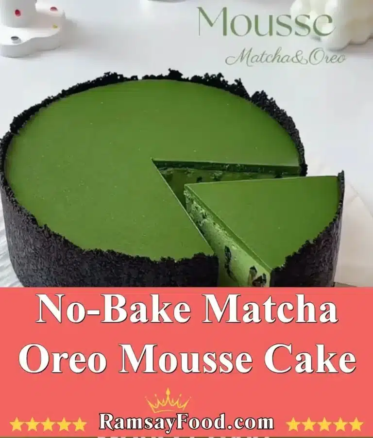 No-Bake Matcha Oreo Mousse Cake 8 No-bake matcha mousse cake with Oreo crust, a delicious dessert.