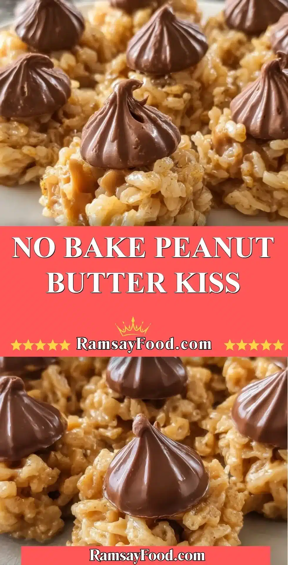 No Bake Peanut Butter Kiss dessert with chocolate topping and peanut butter