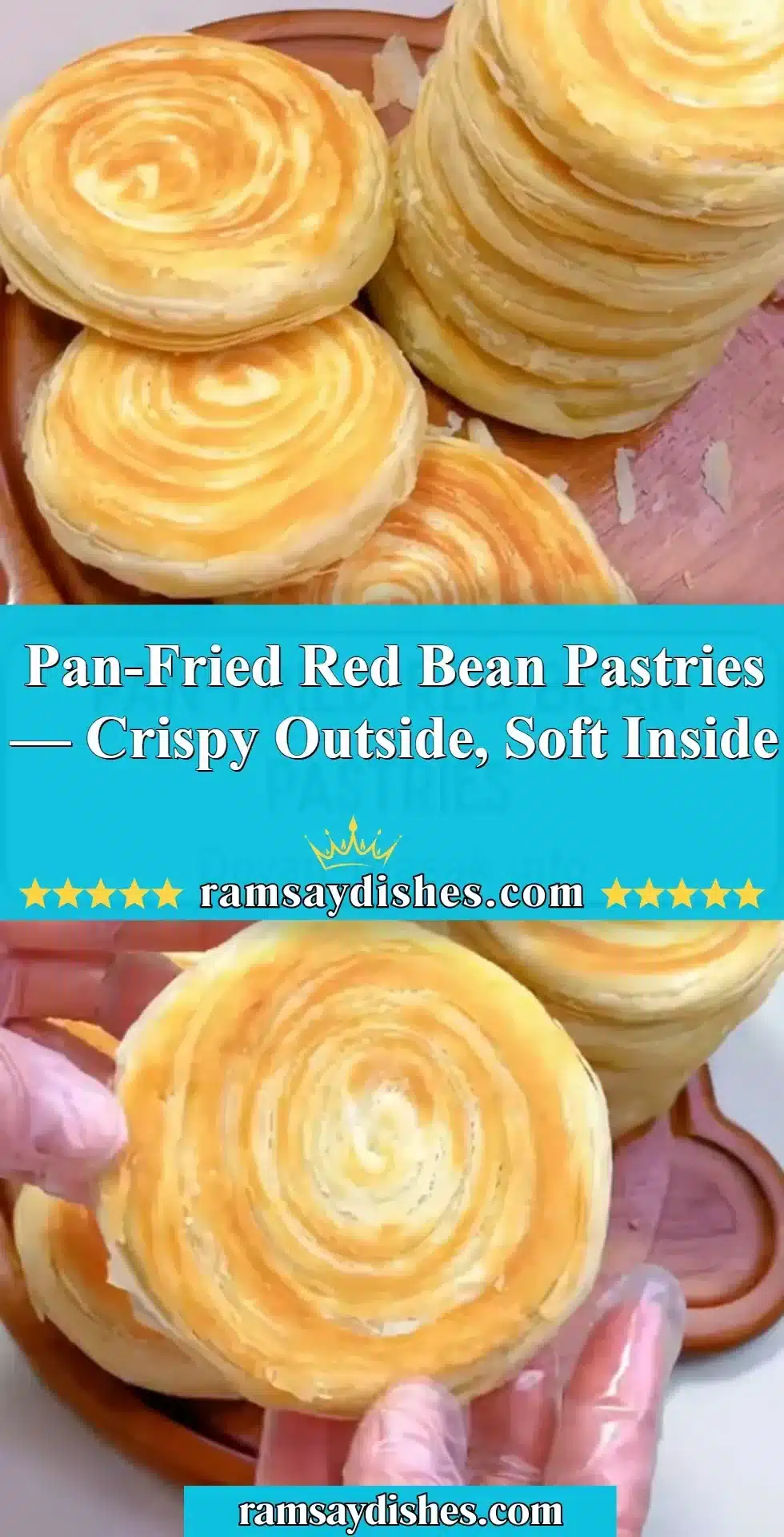 Pan-fried red bean pastries showcasing a crispy exterior and soft interior
