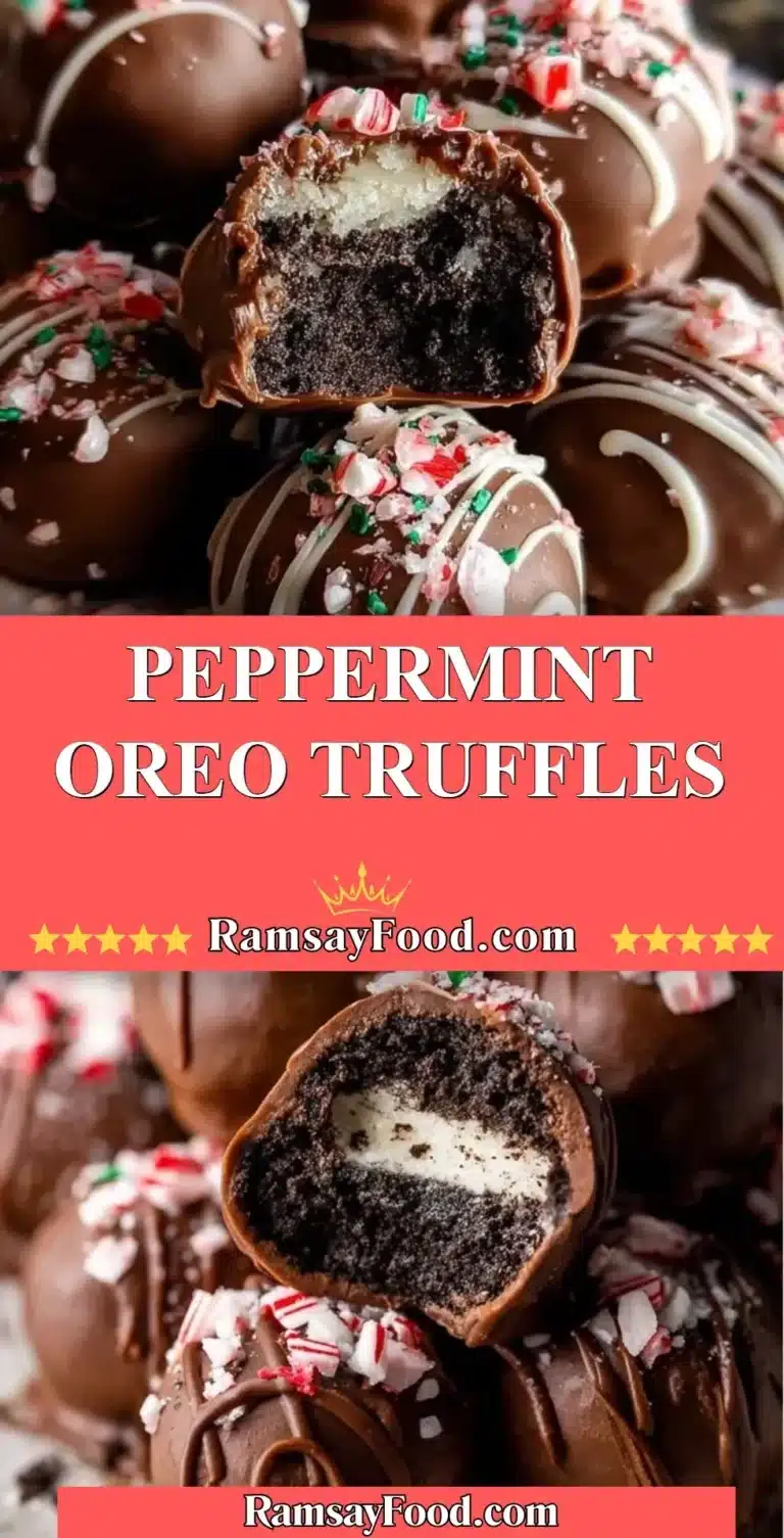 Peppermint Oreo Truffles 4 Festive peppermint Oreo truffles with chocolate coating and crushed mint