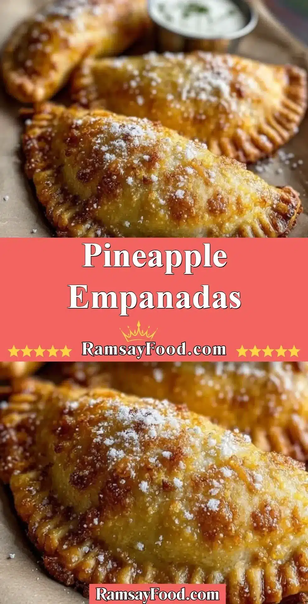 Pineapple Empanadas 2 Golden brown pineapple empanadas fresh from the oven, ready to be enjoyed.