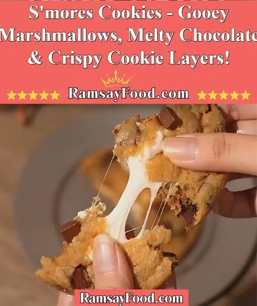 Delicious S'mores Cookies with gooey marshmallows and melty chocolate layers