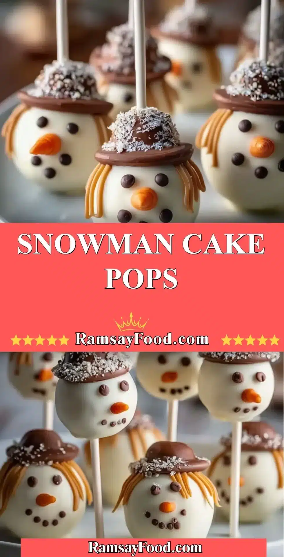 Snowman cake pops decorated for winter festivities