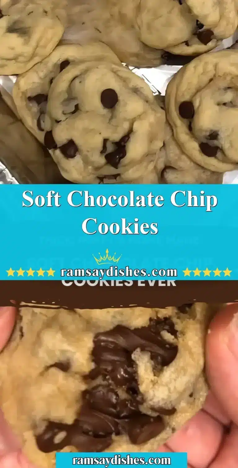 Soft Chocolate Chip Cookies 4 Deliciously soft chocolate chip cookies stacked on a plate