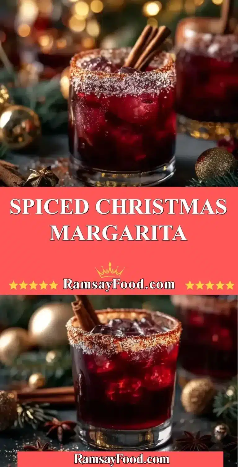 Spiced Christmas Margarita 6 Spiced Christmas Margarita garnished with festive ingredients in a glass.