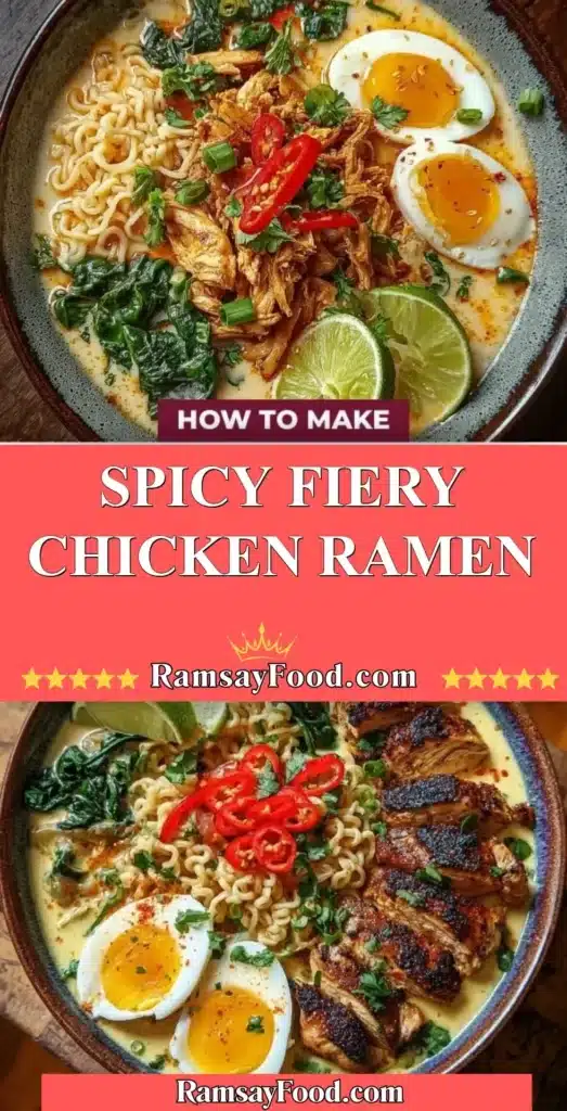 Spicy Fiery Chicken Ramen served in a bowl with vibrant toppings