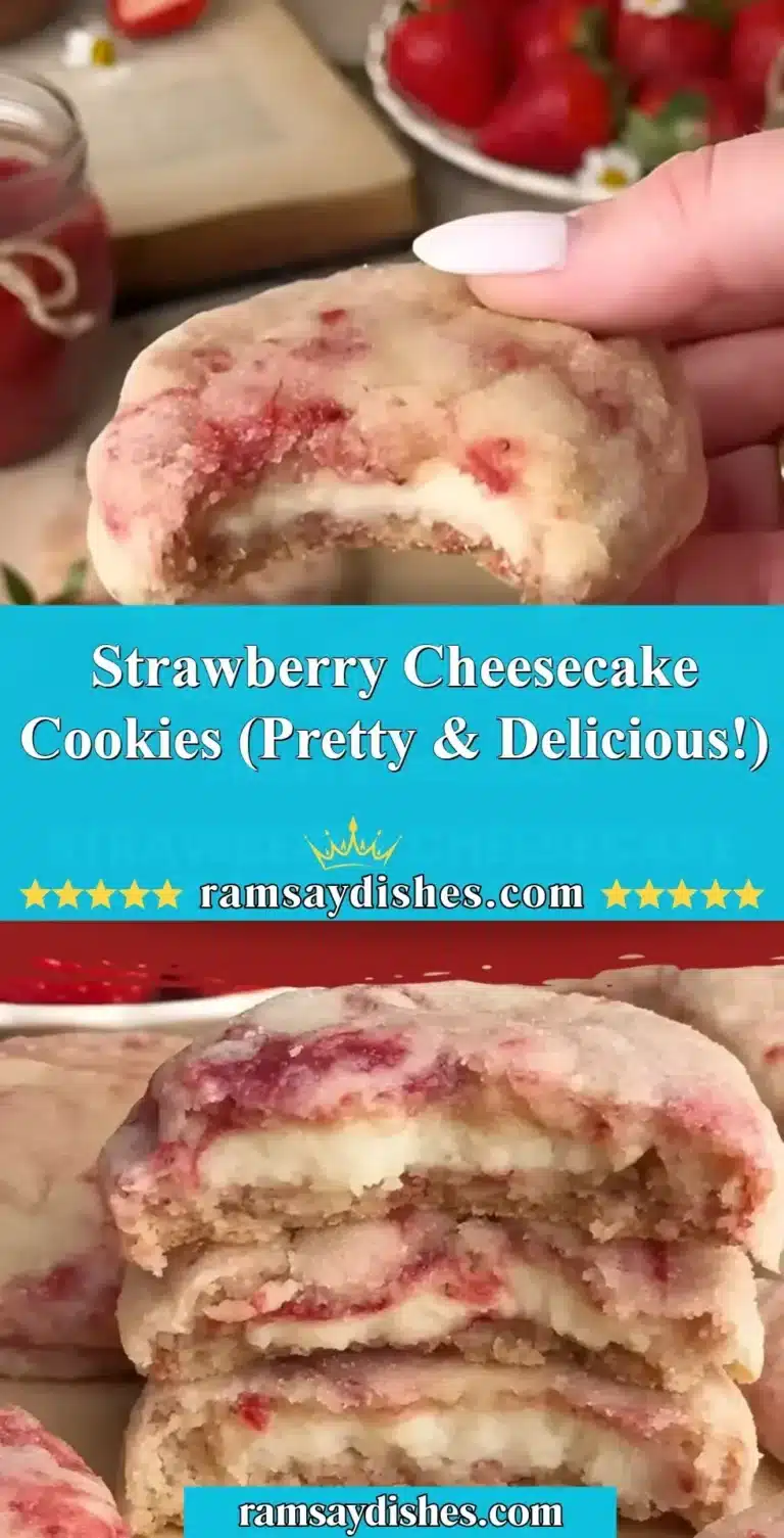 Beautifully baked strawberry cheesecake cookies on a plate.
