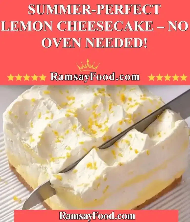 No-bake lemon cheesecake topped with fresh lemon slices and mint leaves