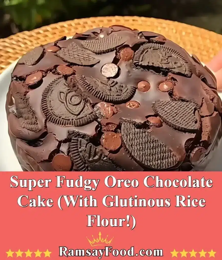 Super fudgy Oreo chocolate cake with glutinous rice flour topping