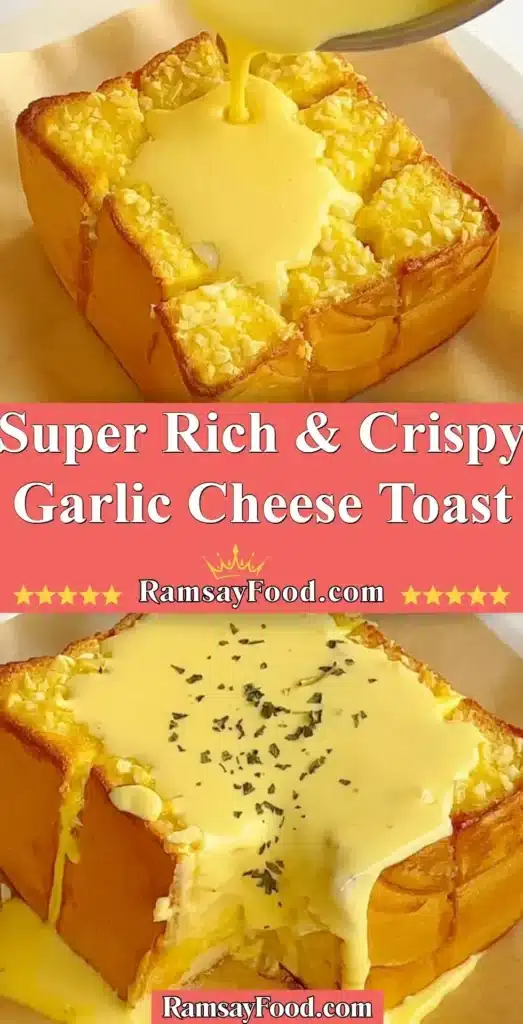 Super rich and crispy garlic cheese toast ready to serve