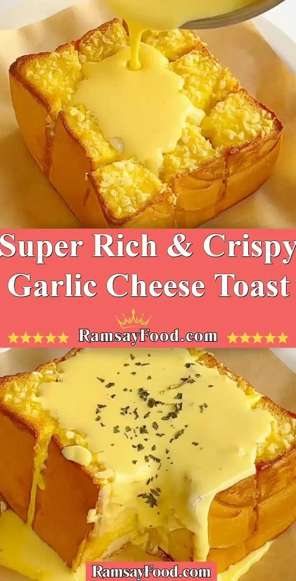 Super rich and crispy garlic cheese toast ready to serve