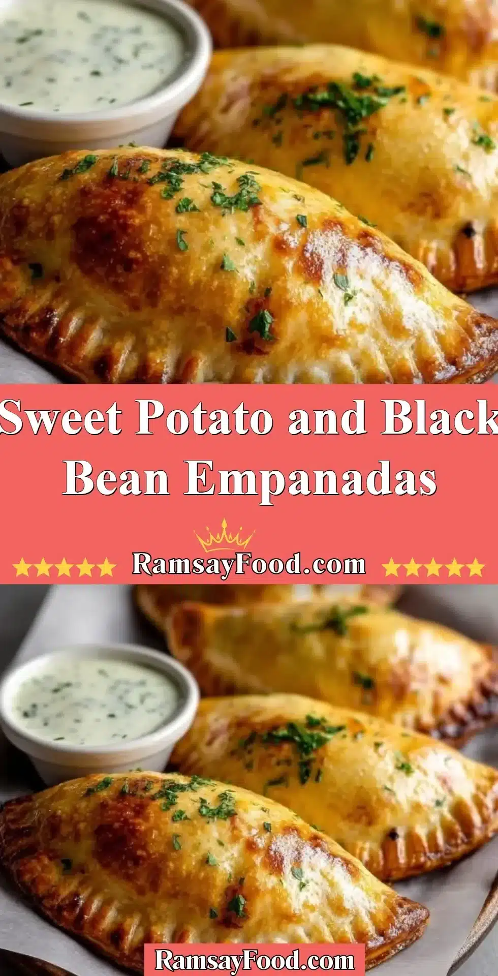 Sweet Potato and Black Bean Empanadas 2 Sweet potato and black bean empanadas, a tasty vegetarian snack.