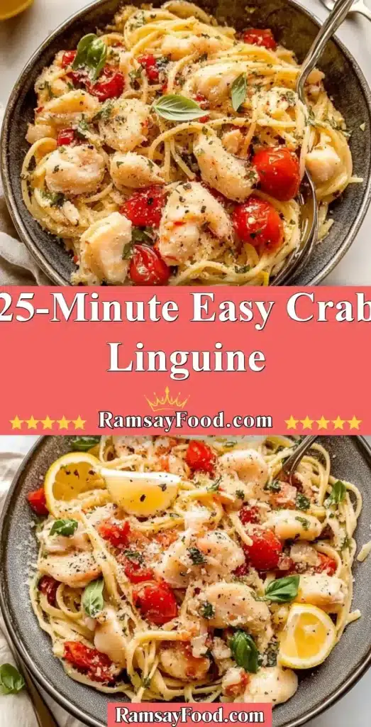 Delicious 25-minute easy crab linguine dish served with fresh herbs