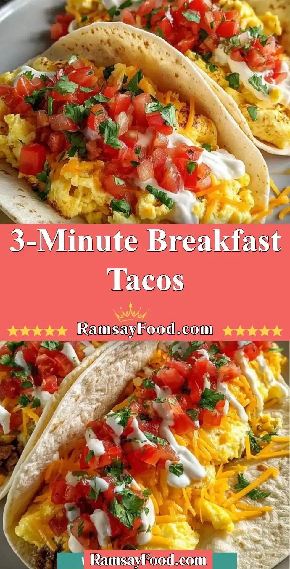 Three delicious breakfast tacos served on a plate for a quick meal.