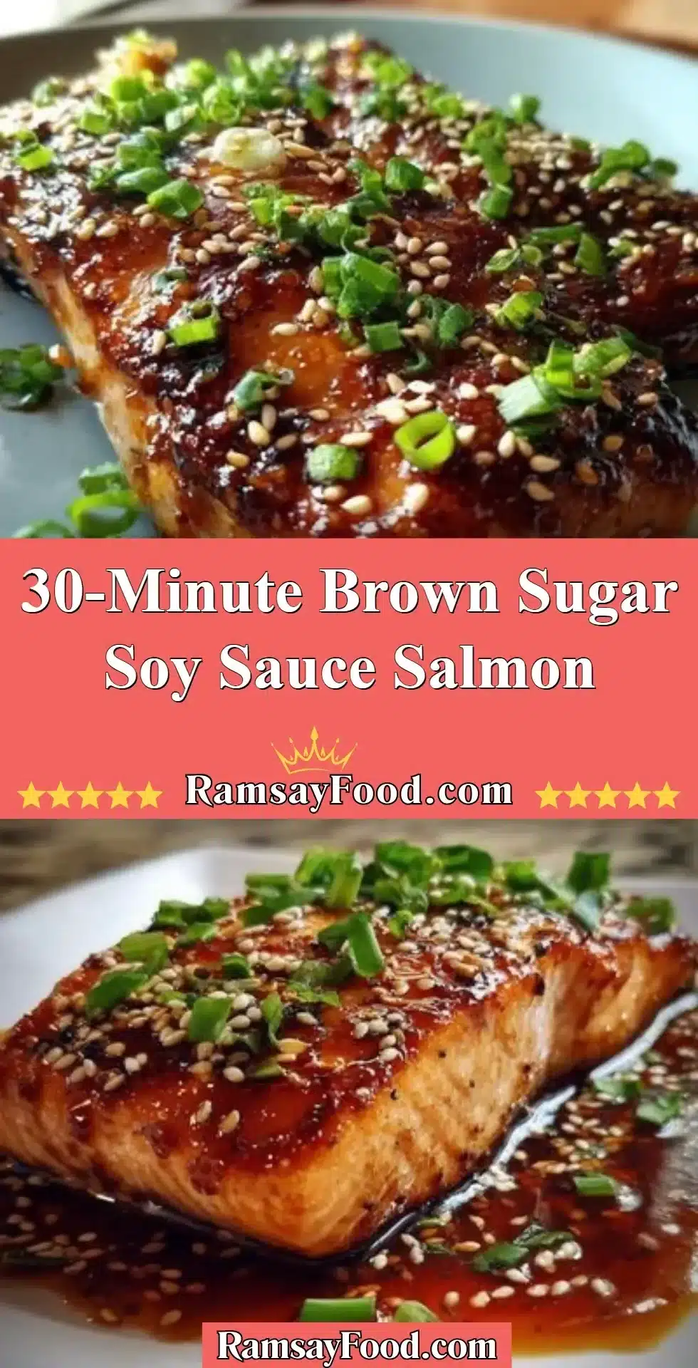 Plate of brown sugar soy sauce salmon garnished with green onions
