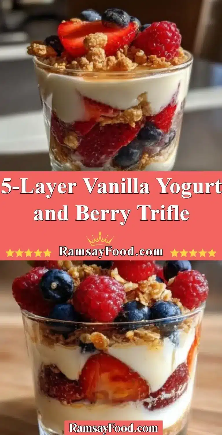 5-Layer Vanilla Yogurt and Berry Trifle 6 5-layer vanilla yogurt trifle with fresh berries and granola layers