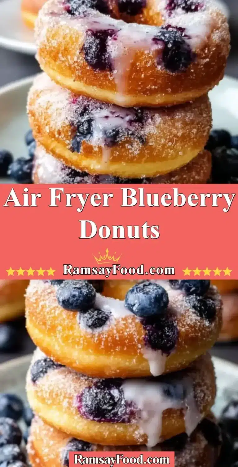 Air Fryer Blueberry Donuts 7 Freshly made air fryer blueberry donuts on a cooling rack.