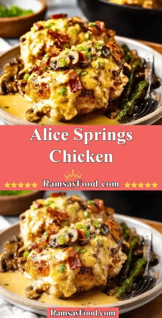 Plate of Alice Springs Chicken garnished with herbs and served with sides