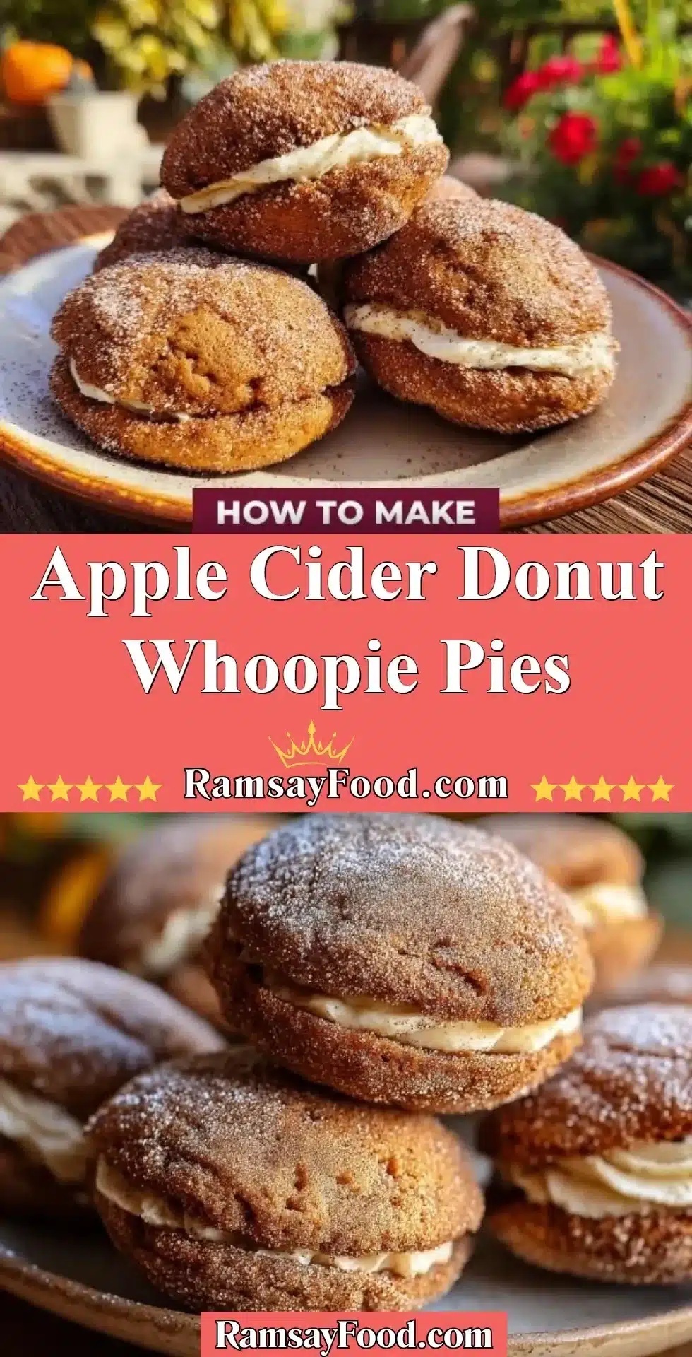 Delicious apple cider donut whoopie pies with creamy filling