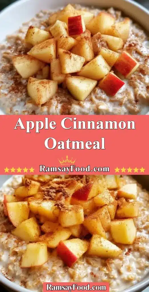 Delicious Apple Cinnamon Oatmeal topped with fresh apples and cinnamon.