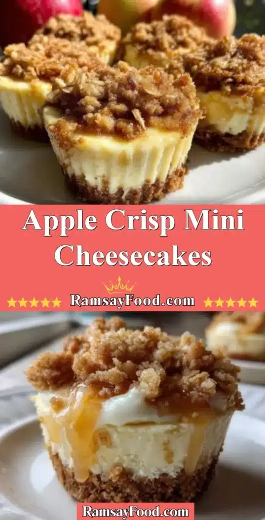 Delicious Apple Crisp Mini Cheesecakes with a crispy topping and creamy base