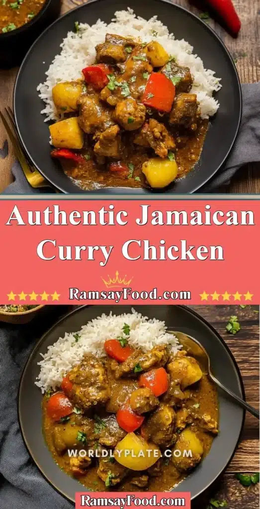 Plate of authentic Jamaican Curry Chicken with vibrant spices and herbs