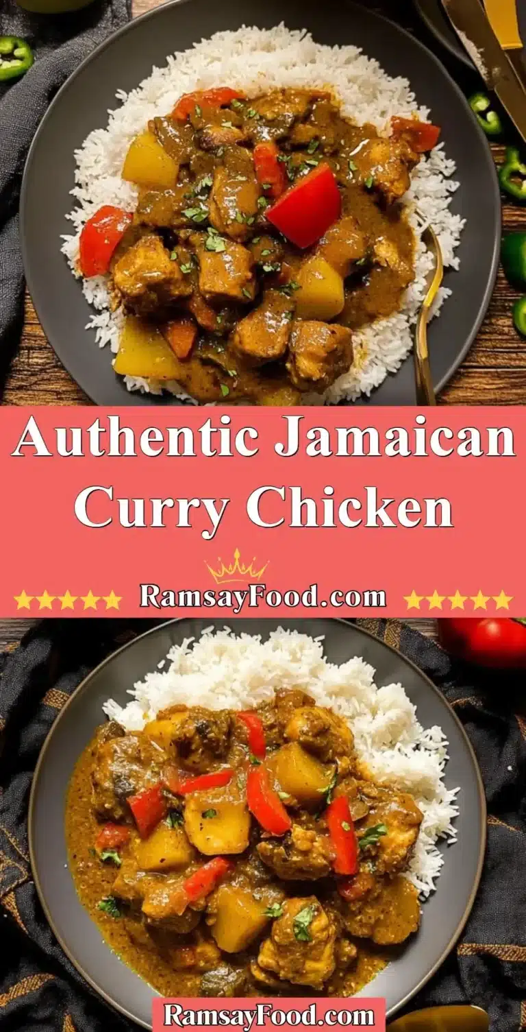 Plate of Authentic Jamaican Curry Chicken garnished with herbs