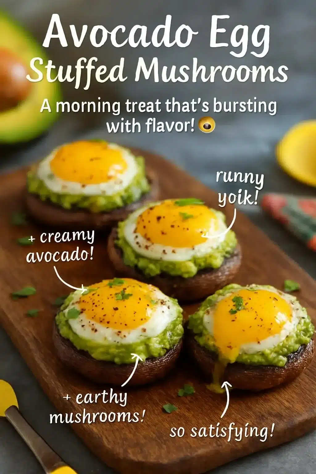 Avocado Egg Stuffed Mushrooms 2 Avocado Egg Stuffed Mushrooms with fresh ingredients and vibrant presentation
