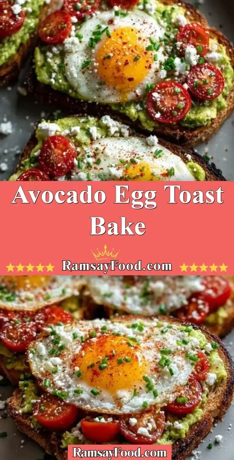Avocado Egg Toast Bake 5 Delicious Avocado Egg Toast Bake topped with fresh avocado and perfectly cooked eggs.