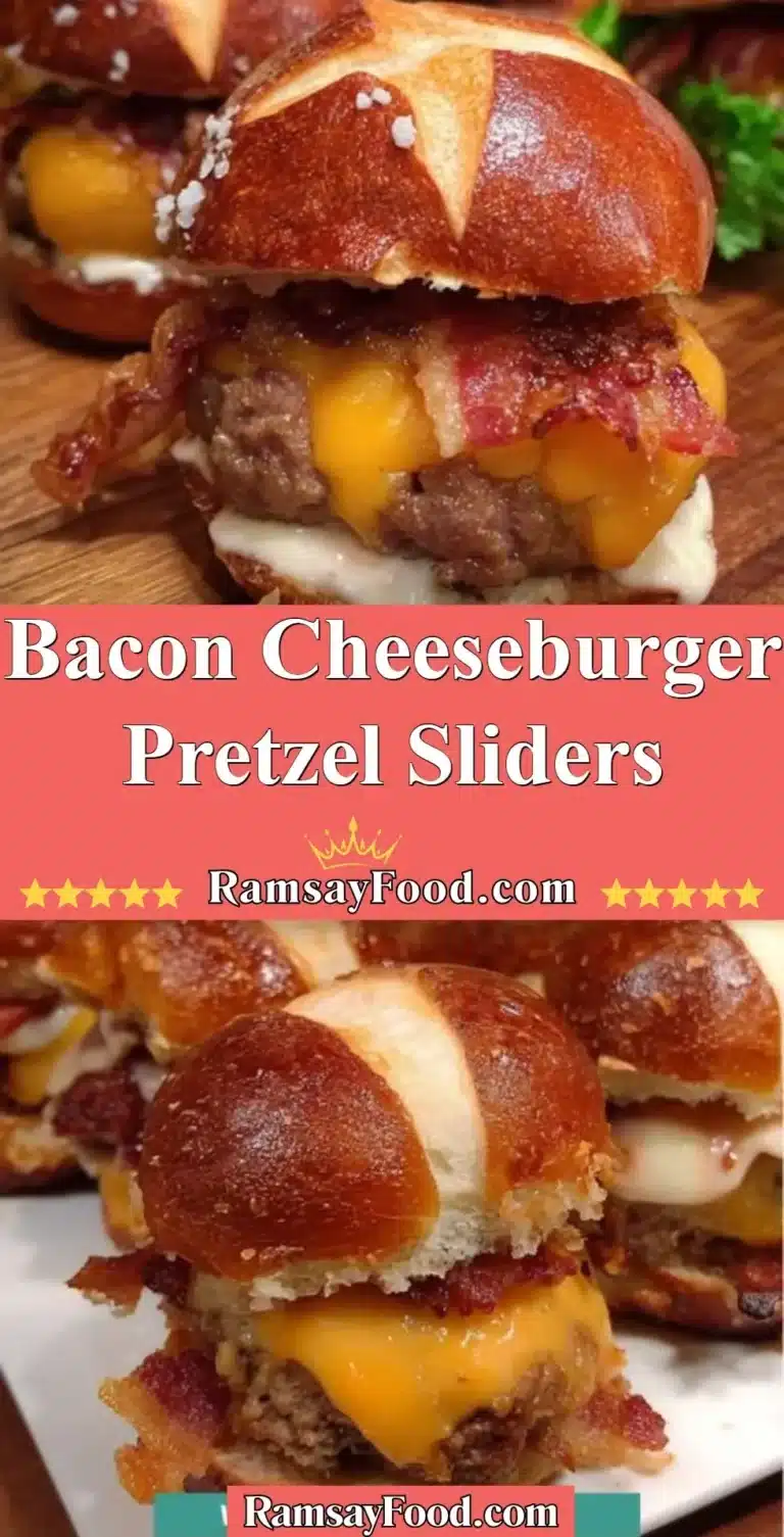 Bacon Cheeseburger Pretzel Sliders 6 Bacon Cheeseburger Pretzel Sliders served on a plate