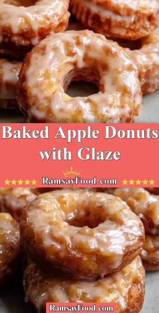 Freshly baked apple donuts with a sweet glaze on a cooling rack